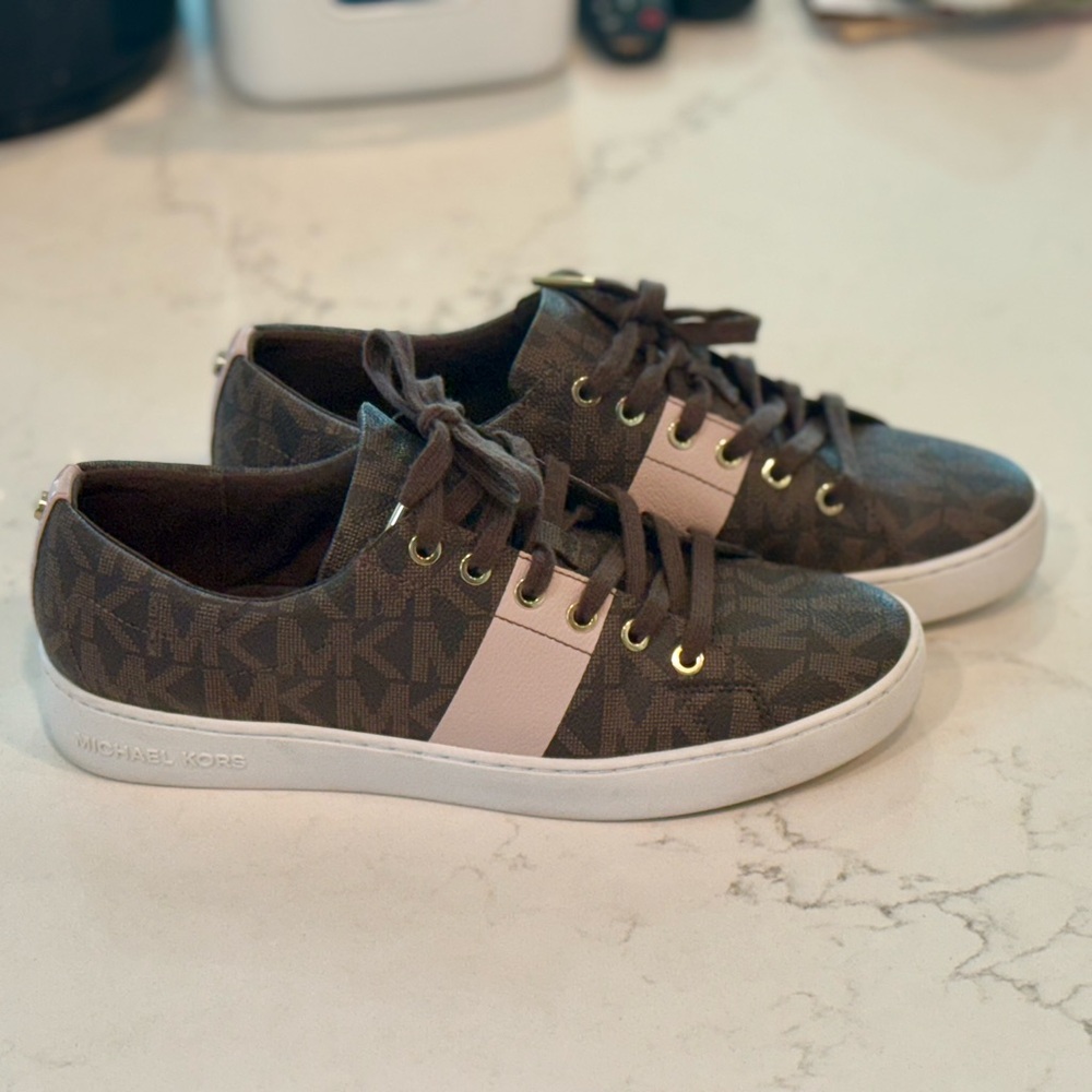 Michael Kors Womens Keaton Sneakers, 9.5M US, brown and light pink, EUC - Picture 3 of 6